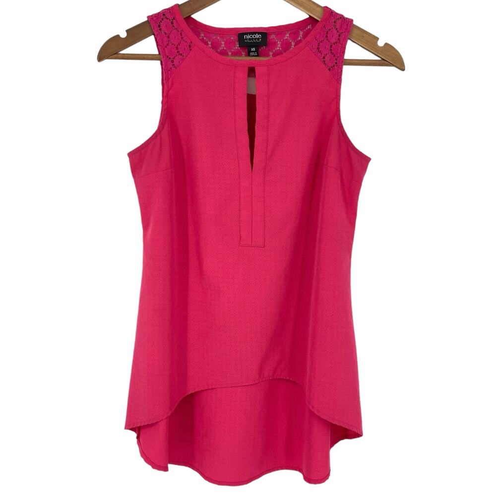 NICOLE MILLER Sporty Sleeveless High Low Perforated Tank Top Pink Size XS Lace
